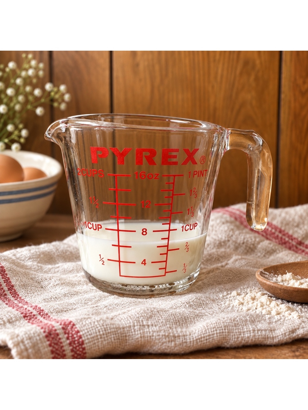Vintage Pyrex Measuring Cup 2 Cup Red Lettering 516 Glass Pour Spout